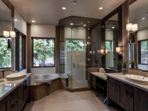 Master Bathroom Luxury Home in Martis Camp Truckee California by Borelli Architecture